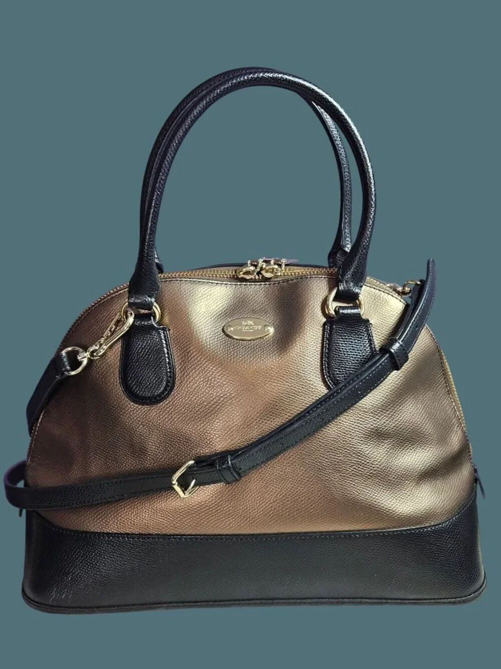 Coach Leather Metallic Bronze Cora Domed Satchel Crossbody Bag